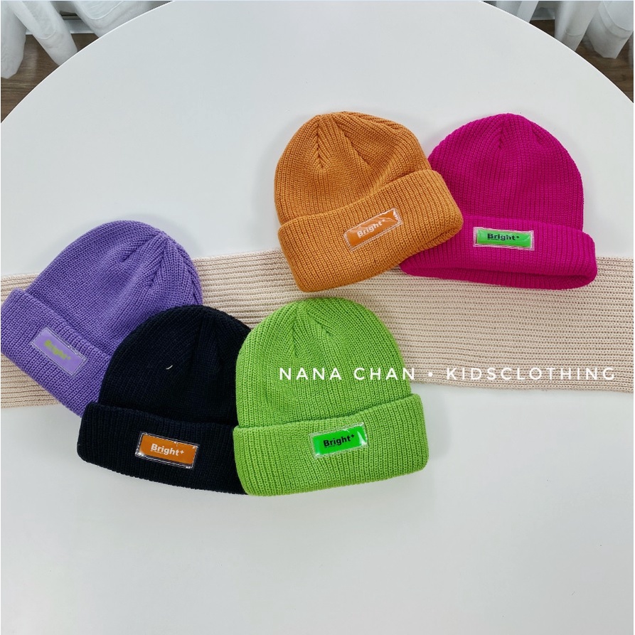 Mũ len beanie hip hop màu neol mác Bright cho bé - M071