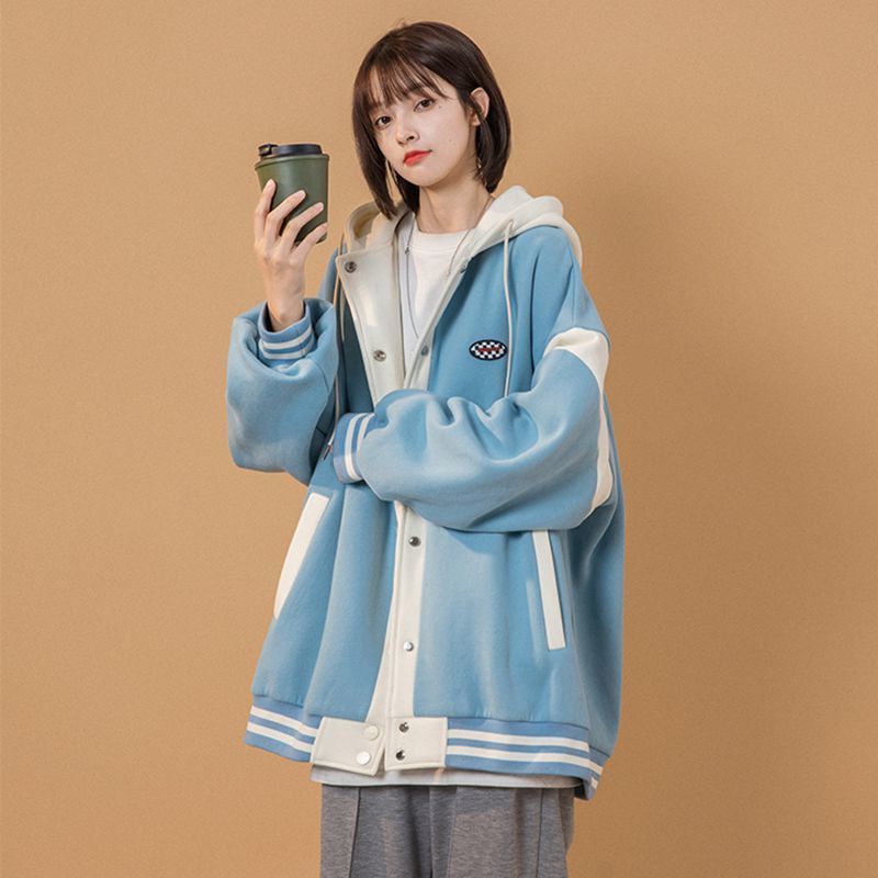 IELGY IELGY Áo Khoác Bóng Chày Dáng Suông Có Nón Cho Nam Nữ