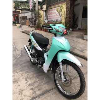 Tem trùm xanh trắng wave alpha, tem trùm 2 màu wave xanh phai trắng