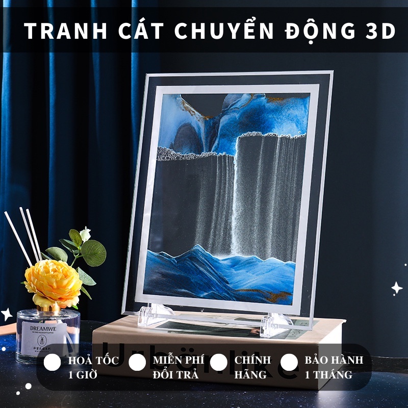 Tranh cát chuyển động 3D, tranh thủy tinh nghệ thuật trang trí để bàn decor làm quà tặng cao cấp Trang trí đồng hồ cát