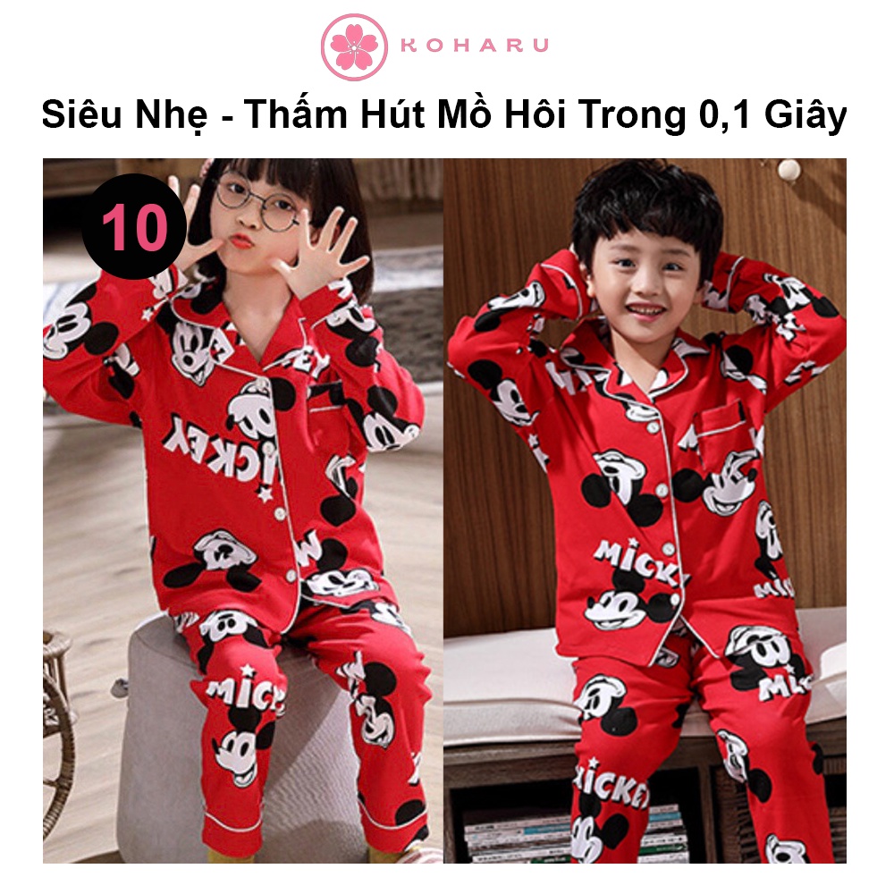 Cotton Đũi Nhật Bản 9-42kg pijama Mickey đỏ CD10 tay dài trẻ em đồ ngủ| đồ đi chơi bé trai gái