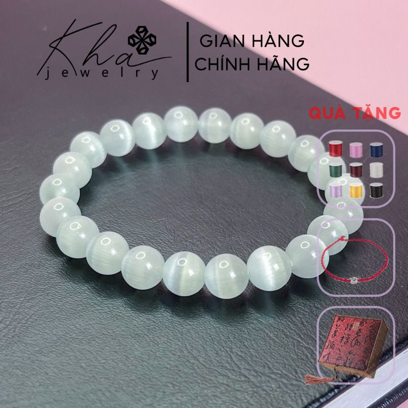Vòng Tay Chuỗi Hạt Mắt Mèo Trắng 8li - Kha Jewelry - Vòng tay đẹp dành cho nam nữ