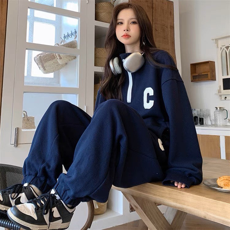 Bộ Thể Thao Chữ C Nam Nữ Phối Khóa Cao Cổ  Nỉ 2 Za Cao Cấp Sành Điệu