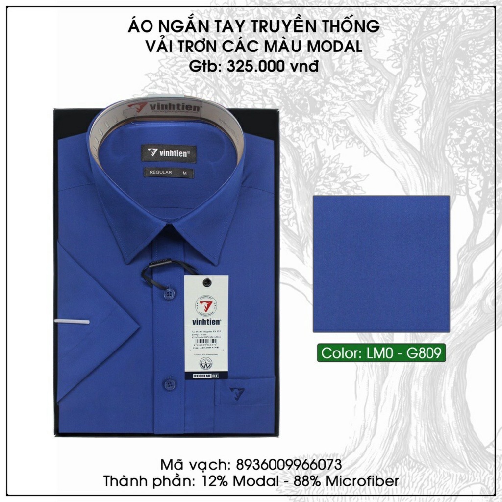 Áo Sơ Mi Ngắn Tay Trơn Màu Vạt ngang Vĩnh Tiến 325