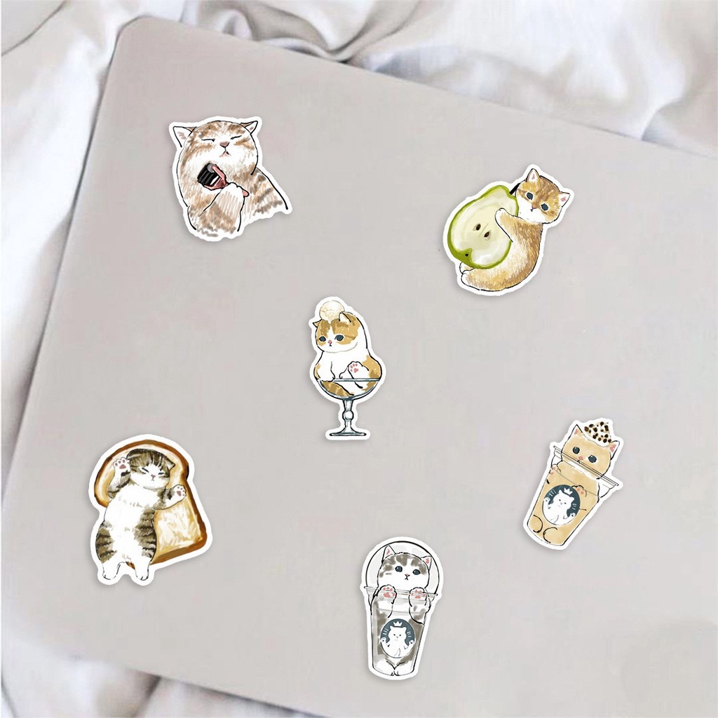 Set 50 chiếc sticker chống nước MÈO DỄ THƯƠNG MEME CHẢNH CHÓ LƯỜI dán mũ bảo hiểm vali laptop xe máy - Tanpopo Sticker