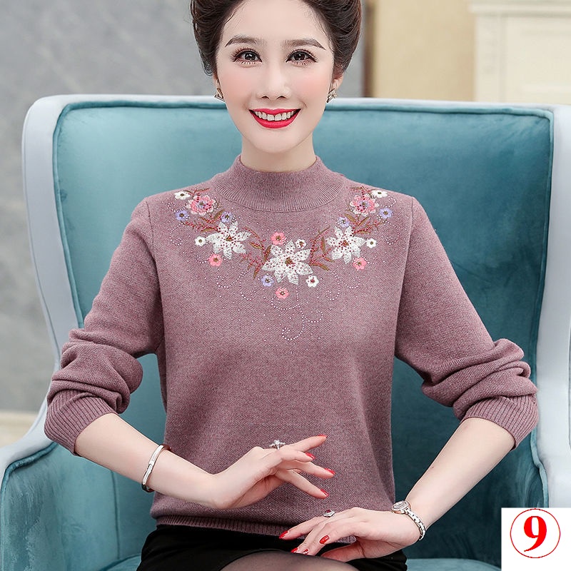 Áo Thun Tay Dài Chất Liệu Dày Dặn Ấm Áp Thời Trang Thu Đông Cho Nữ Trung Niên 40-50 Tuổi