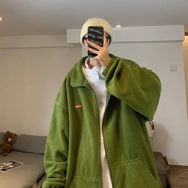 Áo Khoác Nhung Dày Dặn Cổ Đứng Dáng Rộng Phong Cách Hàn Quốc Cho Nữ