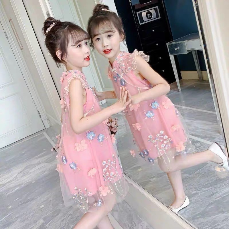 Đầm Sườn Xám Công Chúa Phong Cách Trung Hoa Mới 2022 Cho Bé Gái