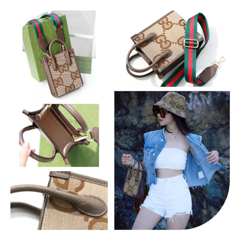 Túi đeo chéo G.C ToTe logo to sz20cm viền da nâu fullbox nam châm xịn sò