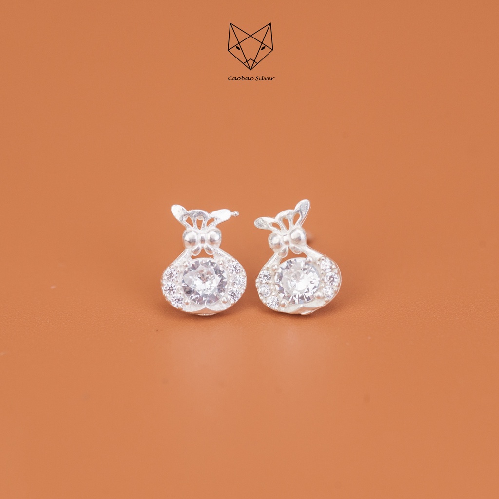 Khuyên Tai Bạc Ta Nữ CaoBac Silver Thiết Kế Hình Túi Tiền Đính Đá Lấp Lánh Xinh Xắn, Dễ Thương Dành Cho Bạn Gái