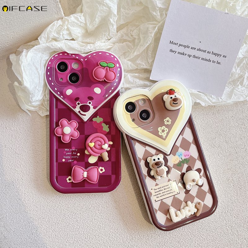 Ốp Điện Thoại Gắn Gương Hình Kẹo Mút / Hoa Tulip / Trái Tim 3D Cho iPhone 14 Plus 14 13 12 11 Pro Max