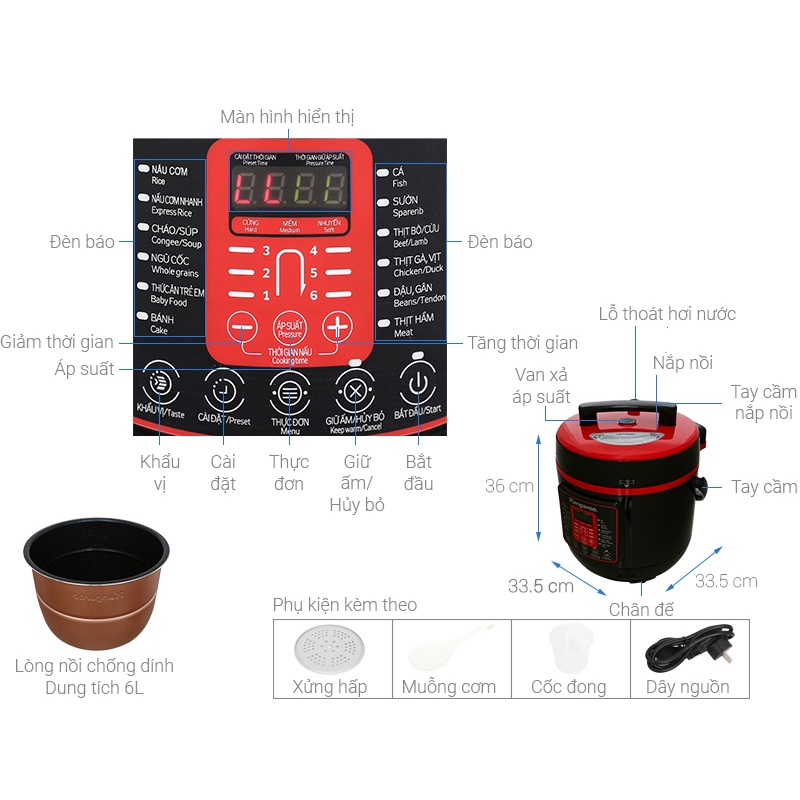 Nồi áp suất Kangaroo KG6P2  , Dung tích 6 lít, 1000W, Bảo hành 12 tháng - Smarthome97