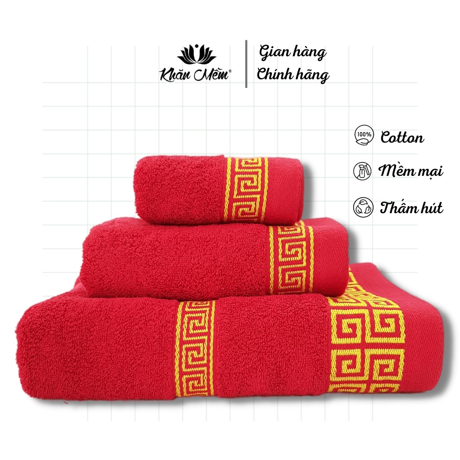 Set 3 Khăn Tắm Gội Mặt Mẫu Mới Khăn Mềm, Chất Liệu Vải 100% Cotton Mềm Mịn, Thấm Hút Nước Rất Tốt, Không Xổ Lông