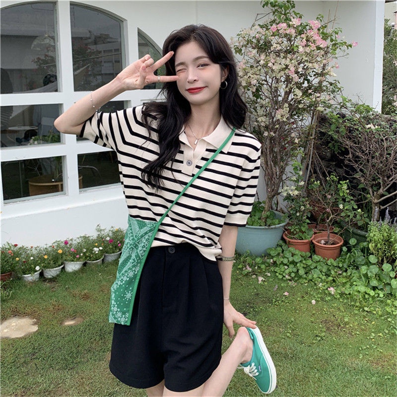 Áo Thun polo Ngắn Tay Họa Tiết Kẻ Sọc Thời Trang Hong Kong | BigBuy360 - bigbuy360.vn