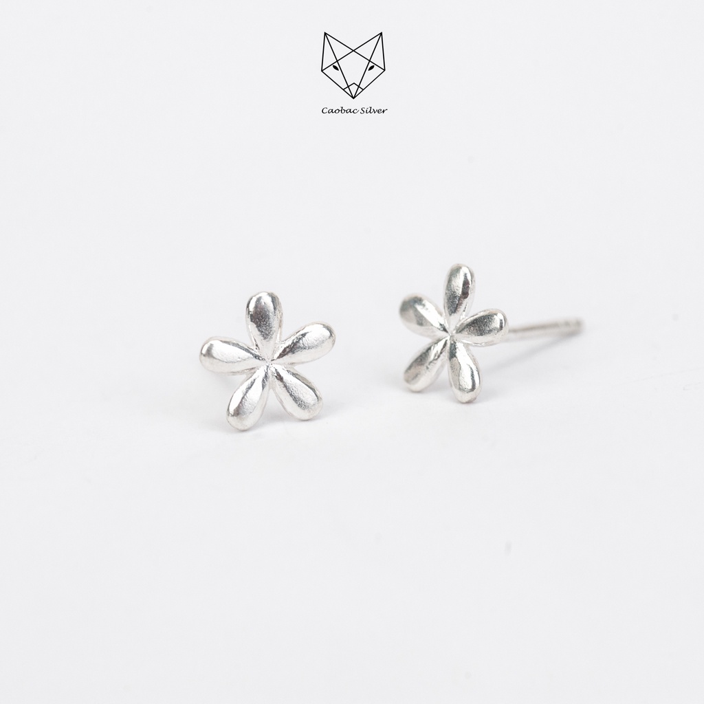 Khuyên Tai Bạc Ta Nữ CaoBac Silver Hình Hoa Năm Cánh Tròn Trơn Không Đính Đá Dễ Thương Xinh Xắn Dành Cho Bạn Nữ