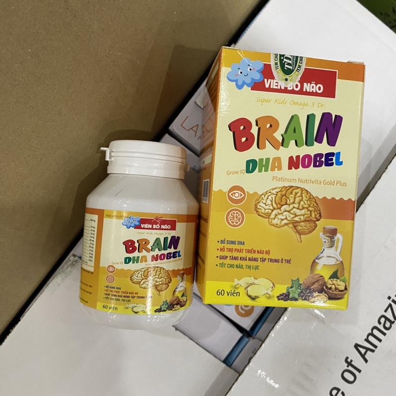 Viên kẹo nhai bổ não Brain Grow IQ DHA Nobel Platinum Nutrivita Gold Plus Hộp 60v bổ sung Omega 3 kid phát triển não bộ