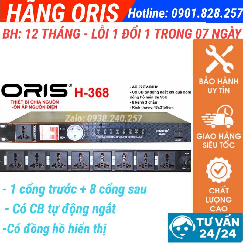 Thiết bị chia nguồn, ổn áp nguồn điện ORIS h-368 có cầu dao tự động ngắt, và đồng hồ hiển thị
