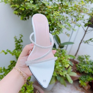Dép cao gót quai mảnh đá chéo gót nhọn 9cm