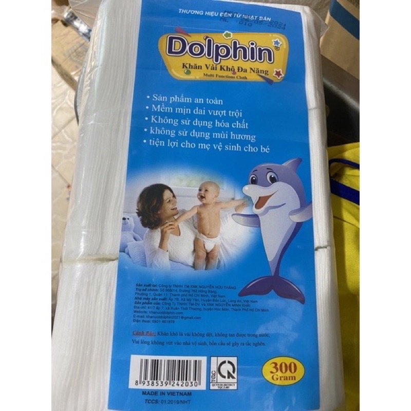 Khăn vải khô Dolphin 300g cho em bé, siêu tiện lợi cho bé yêu