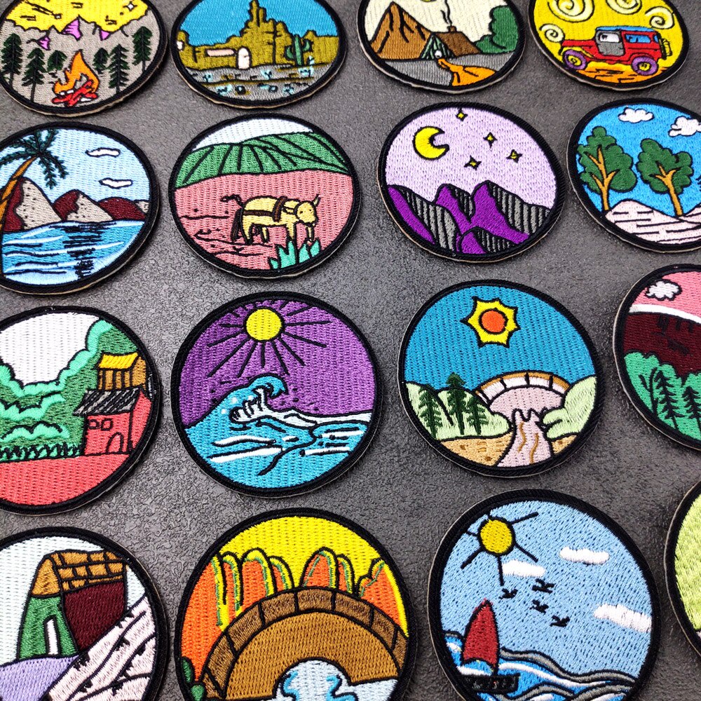 Patch vải ủi nhiệt thêu logo hình phong cảnh nông thôn cảnh quang du lịch sticker H07