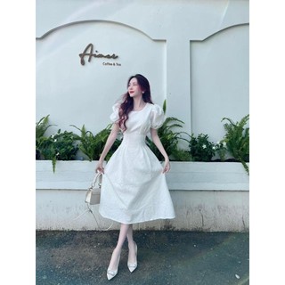 ✨bán sỉ✨đầm xốp trắng ly eo tay bồng