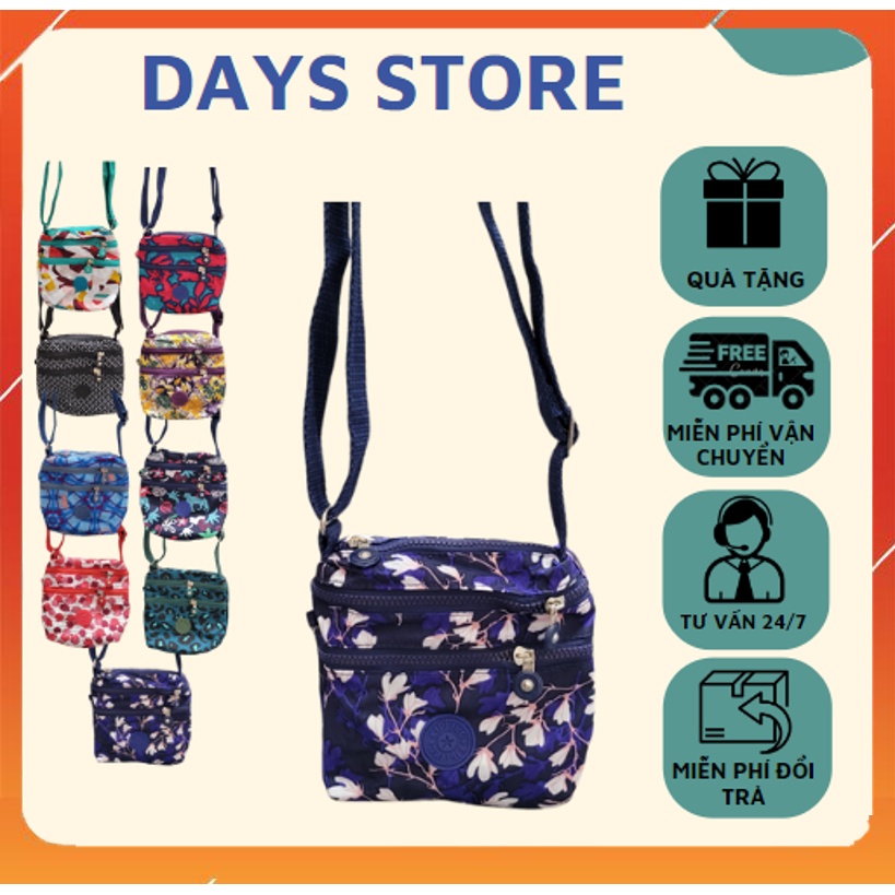 Túi Đeo Chéo Kipling Mã KL89 Chất Liệu Vải Dù Họa Tiết Chống Nước Có 3 Ngăn Đựng Đồ, Kích Thước 18x20x4cm