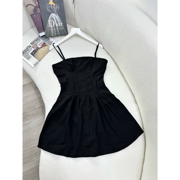 Đầm Xoè Hai Dây Xếp Li Eo Có Ảnh Thật CC004