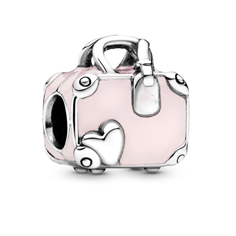 Hạt Charm Hình Trái Tim Và Chim Trái Tim Màu Hồng Tráng Men DIY Làm Trang Sức Cho Nam Và Nữ