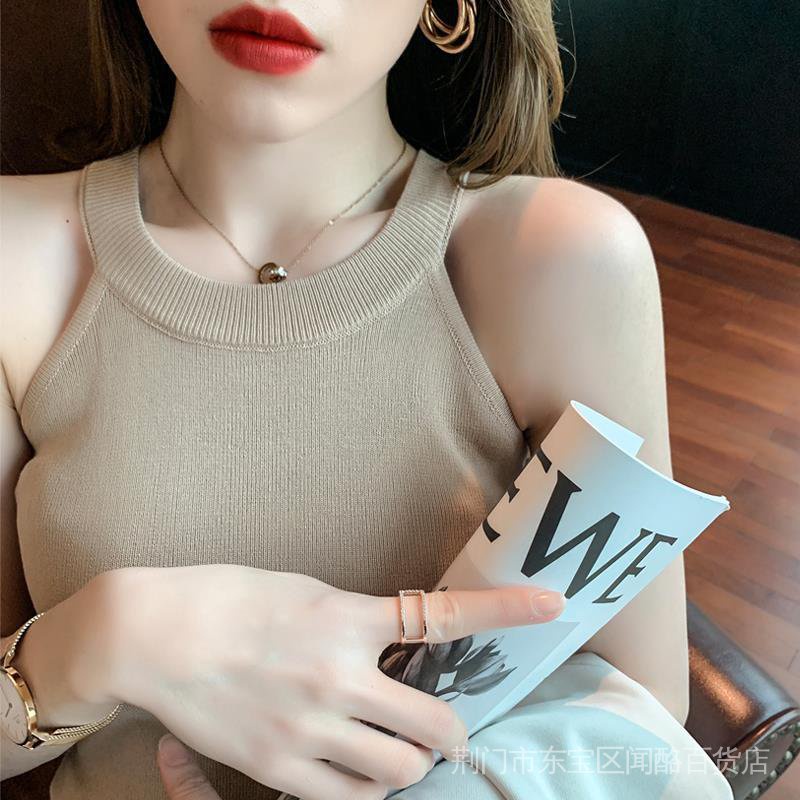 Hàng Có Sẵn Áo Dệt Kim Hai Dây Cổ Yếm Nhỏ Mặc Trong Mùa Hè Thiết Kế Niche Mặc Ngoài Trời Hợp Thời Trang Zuj