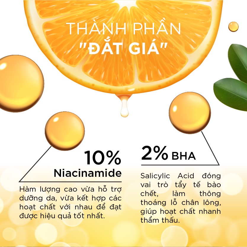 Serum huyết thanh tế bào gốc cam 10% Niacinamide 2% BHA 30ml, mờ thâm dưỡng trắng da body Mee Natural