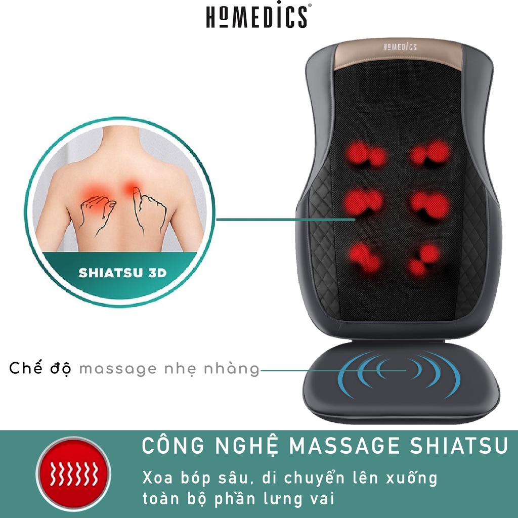 Đệm ghế massage lưng Homedics MCS-624 nhà HT Beauty với công nghệ massage Shiatsu 3D kèm nhiệt rung massage tích hợp