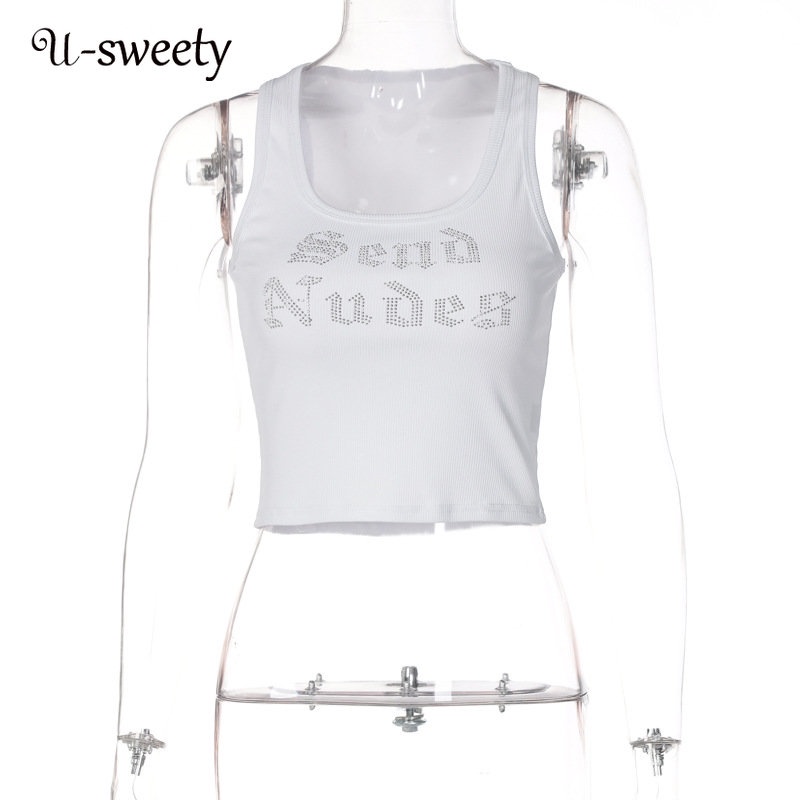 Áo Tank Top Sát Nách Cổ Chữ U In Chữ Quyến Rũ Thời Trang Cho Nữ