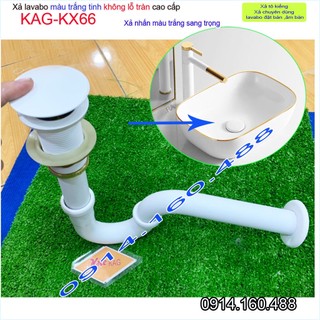 Xả lavabo KAG-KX66 không lỗ tràn, bộ thoát nước chậu rửa mặt sứ nhấn inox màu trắng sang trọng xả êm siêu bền sử dụng tố