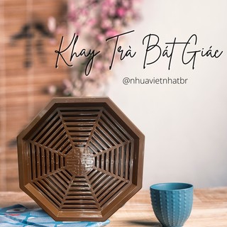 Khay chén hình bát giác, khay đựng ấm chén hình bát giác màu gỗ