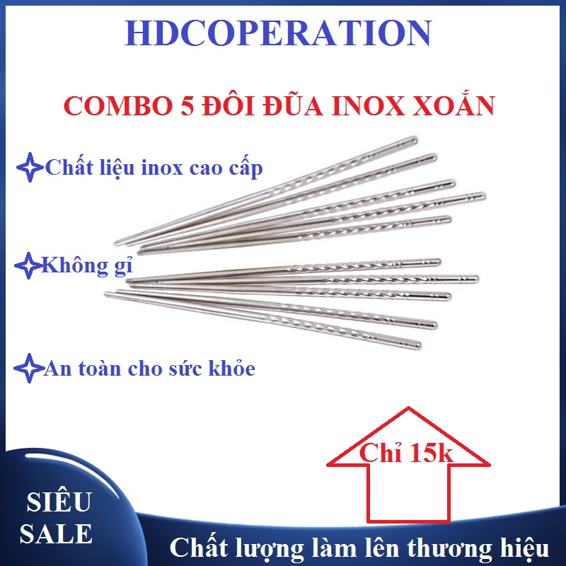Vỉ 5 đôi đũa inox xoắn
