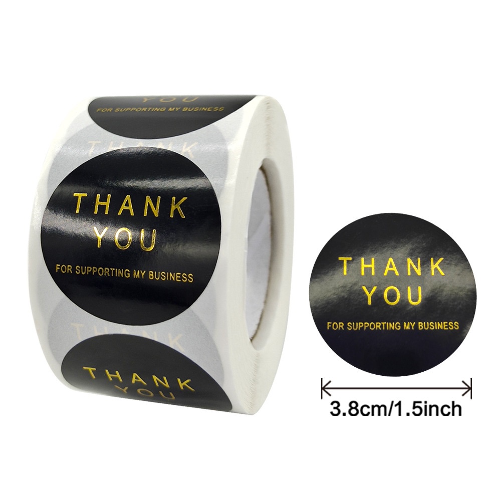Cuộn 500 nhãn dãn cảm ơn, sticker thank you, tem tròn thank you, tem cảm ơn màu đen sang trọng