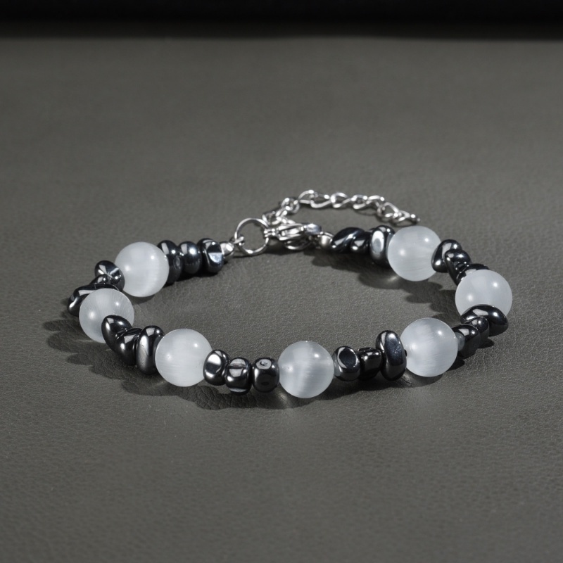 Vòng Tay Chuỗi Hạt Đá Mắt Mèo Bằng Thép Titan Màu Đen Phong Cách Hàn Quốc Cổ Điển Thời Trang Cho Cặp Đôi