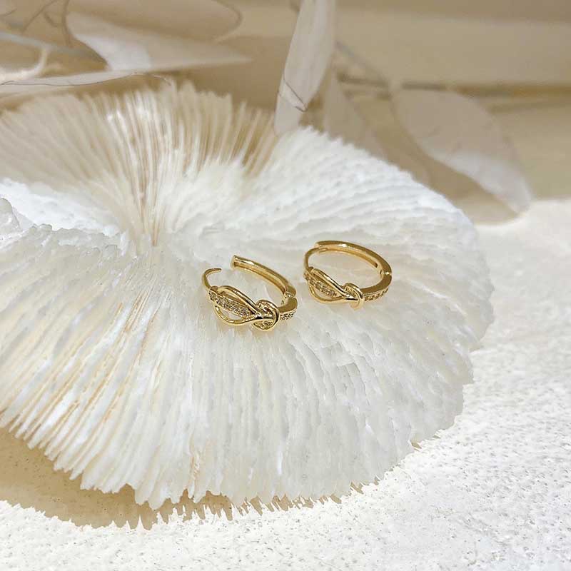 Bông Tai Mạ Vàng / Bạc 925 Hình Nút Thắt Đính Đá Zircon Thời Trang Phong Cách Hàn Quốc Cho Nữ