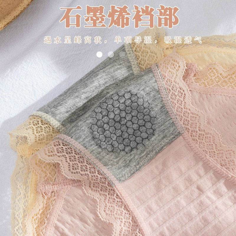 Quần Lót Nữ Cotton Nhăn Viền Ren Kháng Khuẩn