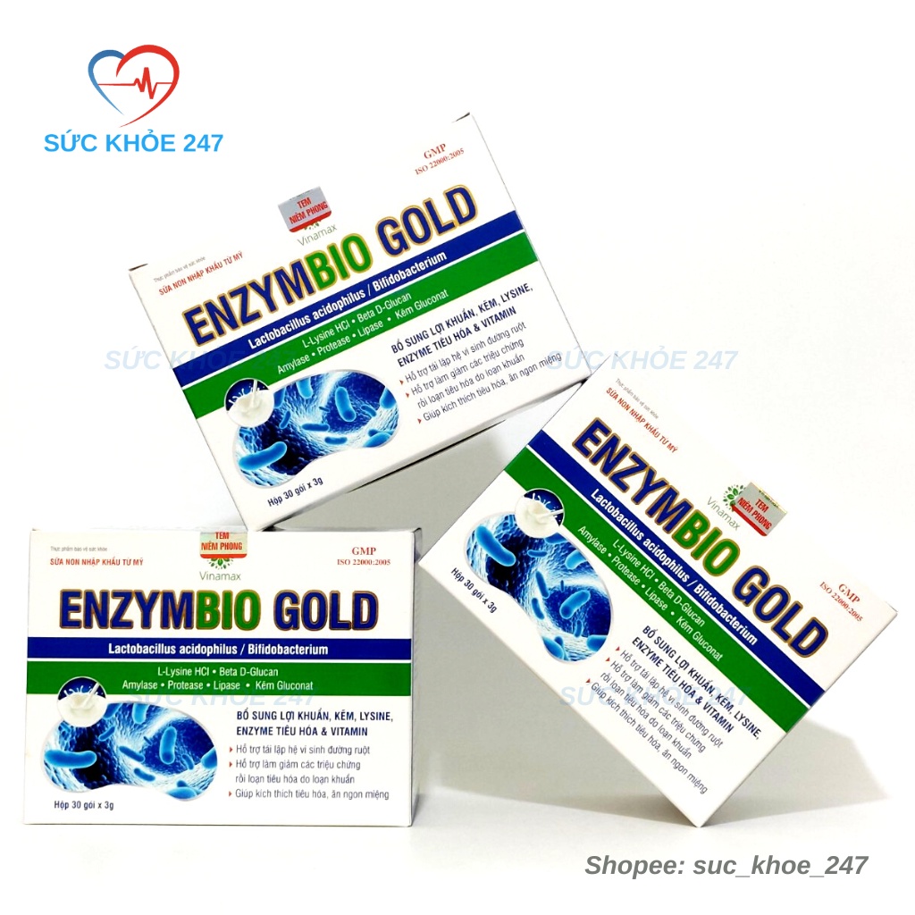 Men Tiêu Hóa ENZYMBIO GOLD - Bổ Sung Lợi Khuẩn, Kẽm, Enzyme Tiêu Hóa & Vitamin Giúp kích Thích Ăn Ngon Hộp 30 Gói