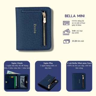 Ví da nữ cầm tay bella mini màu xanh navy - ví nữ da bò thật cao cấp, nhiều ngăn