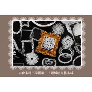 15 tấm hình dán trong suốt khung trắng viền ren nhiều họa tiết nguyên liệu handmade trang trí sổ tay vintage journal