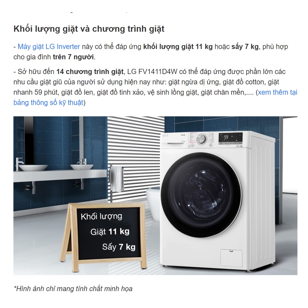 Máy giặt sấy LG Inverter 11 kg FV1411D4W model 2022  - Điện Máy Kho Rẻ