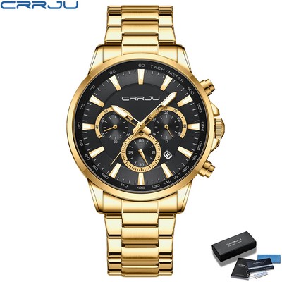 Đồng Hồ Quartz CRRJU Dạ Quang Chống Thấm Nước Chất Liệu Thép Không Gỉ 2303 Thời Trang Cho Nam