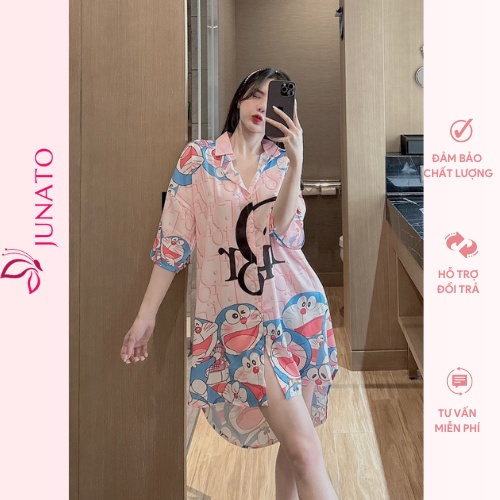 Váy sơ mi dáng dài xuông bigsize thiết kế lụa ngủ cao cấp chất lụa mango JUNAKO MN