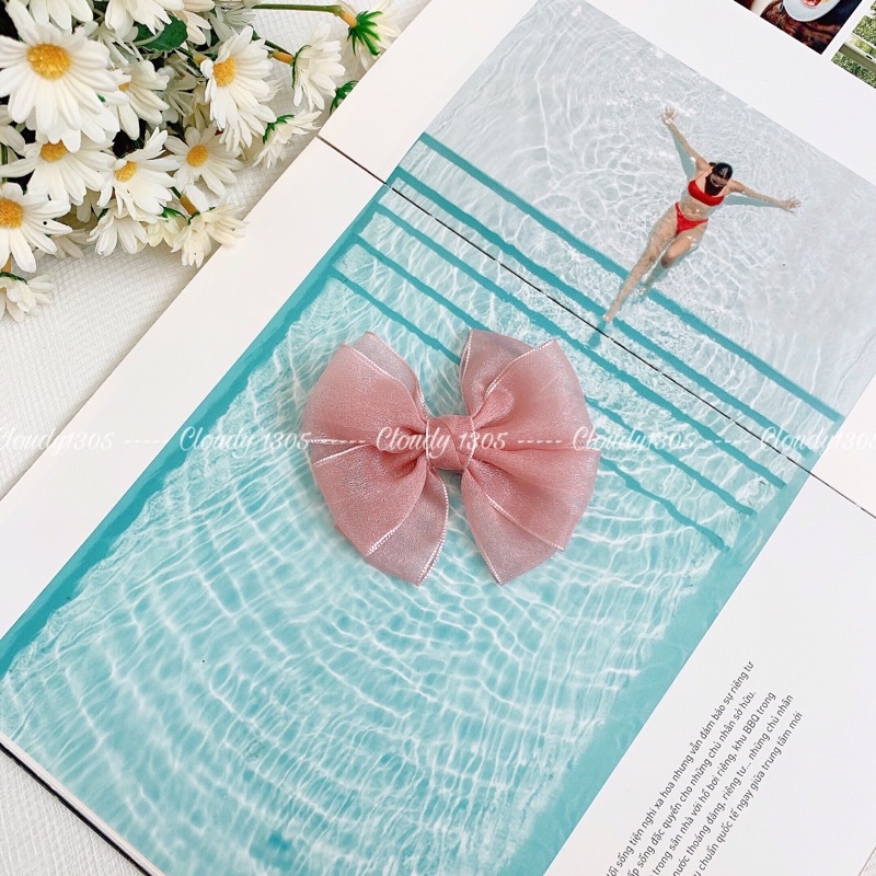 Kẹp nơ voan nhủ 5 cánh, size 12cm dễ thương