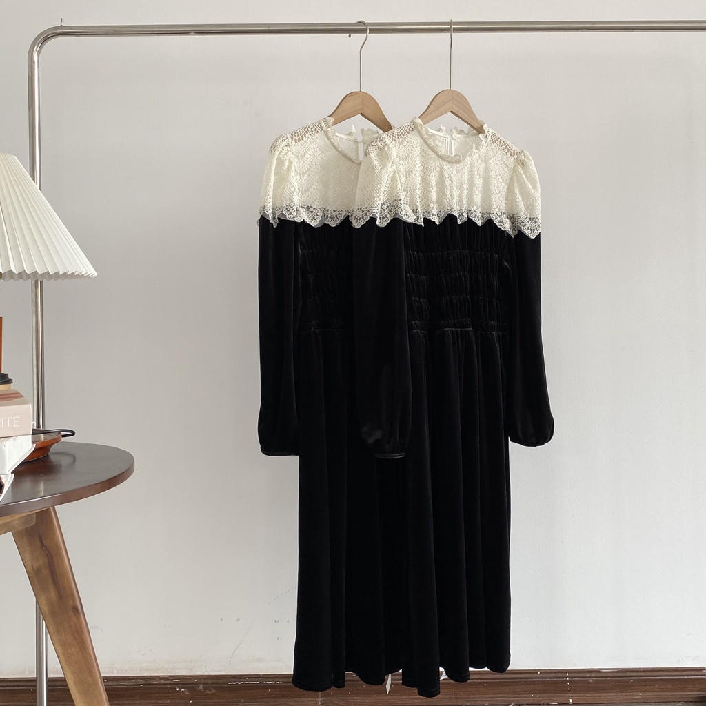 ĐẦM NHUNG VAI REN DÀI | lim.studio