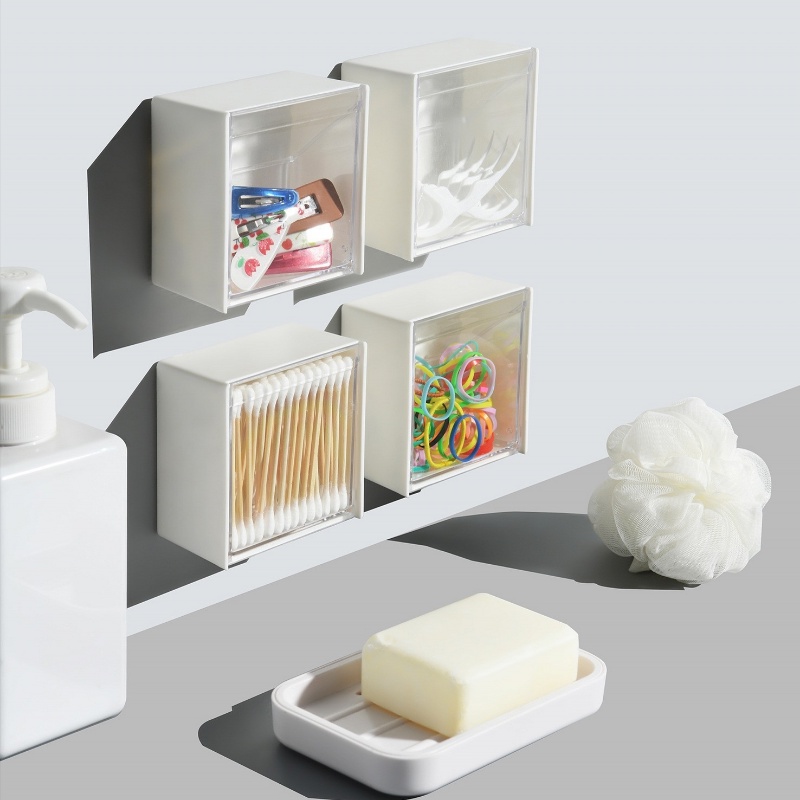 Hộp Nhựa Trong Suốt Đựng Tăm Bông Trang Điểm Gắn Tường Đa Năng