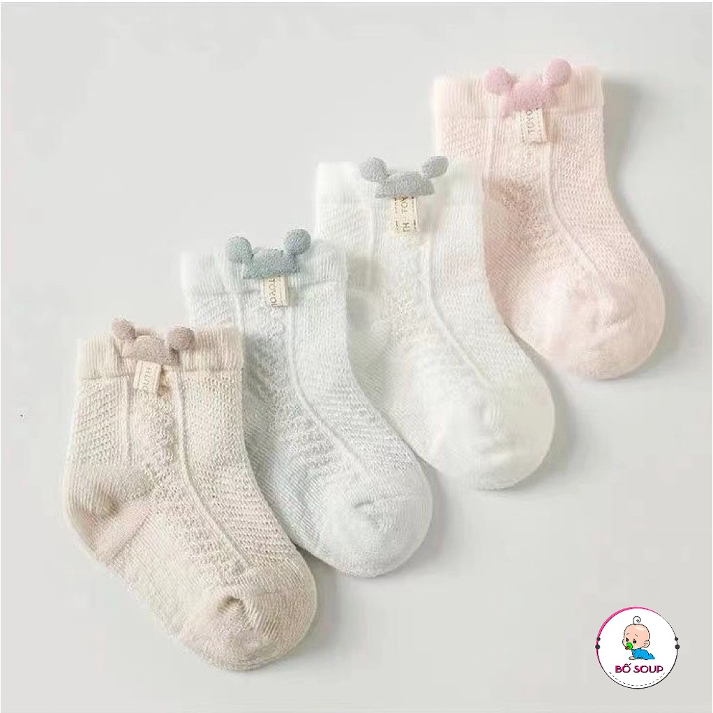 Tất, vớ cotton mềm mại phối lưới thoáng khí họa tiết hoạt hình dễ thương cho trẻ nhỏ