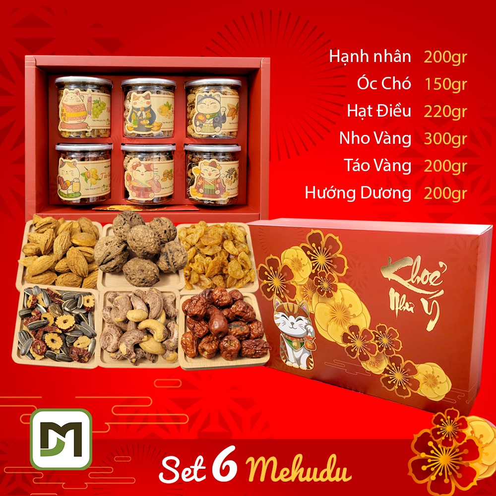 Hộp quà Tết Quý Mão 2023 Set quà 5 món 6 món hạt quả bánh ngũ cốc dinh dưỡng quà tặng khách hàng